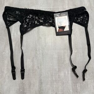 Leg Avenue Lace Floral Garter Belt w/ Straps‎ Black Adjustable One Size OS New